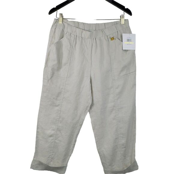 Ellen Tracy Pants - Ellen Tracy 100% Linen Gray Pull On Wide Leg Cropped Capri Pants M NWT
